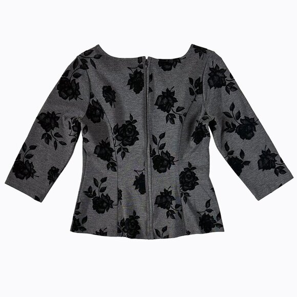 2PC: WHBM Top/Skirt Sz10 Gray Black Velvet 3D Floral Whimsigoth Office Y2K Retro - Picture 3 of 11